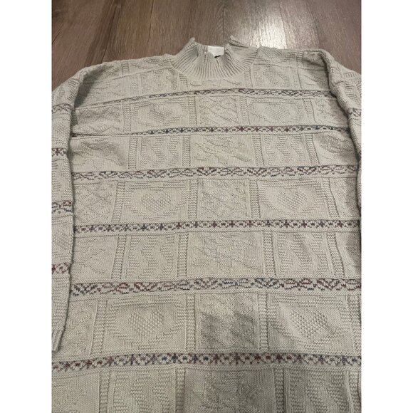 Vintage 90s Basic Editions Oversize Mockneck Tunic Sweater Lady-M Hearts Beige - Picture 3 of 5